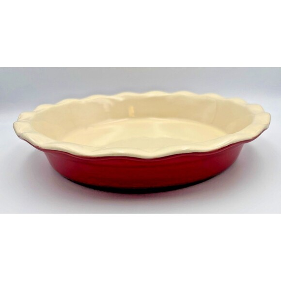 X-Large Red BIALETTI Stoneware Pie Baking Dish Oven to table 11"W / Vintage Pie - Picture 1 of 6